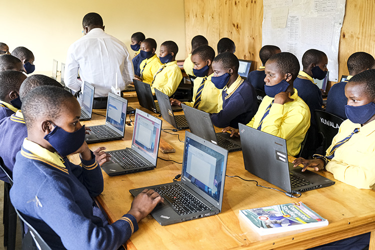 Image shows Kuwala students working in the Computer lab.