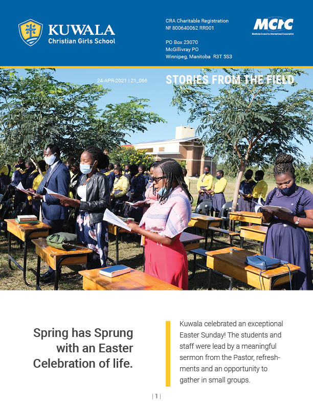 Image is the front cover of the April 2021 newsletter