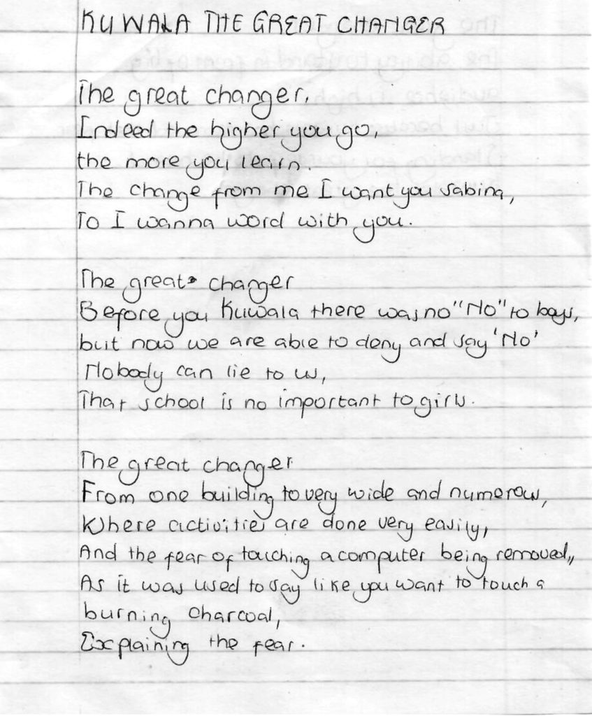 Image of Sabina's handwritten poem.