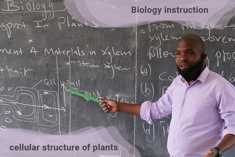 McSensio Raphael the head teacher at Kuwala instructing students on the cellular structure of plants.