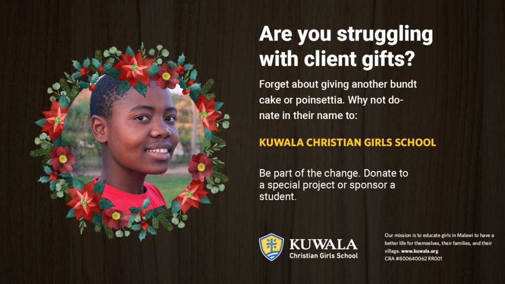 Kuwala girl with marketing message, Are you struggling with client gifts?