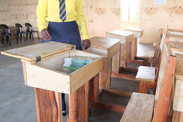 Hand made wooden desks with hinged open deck