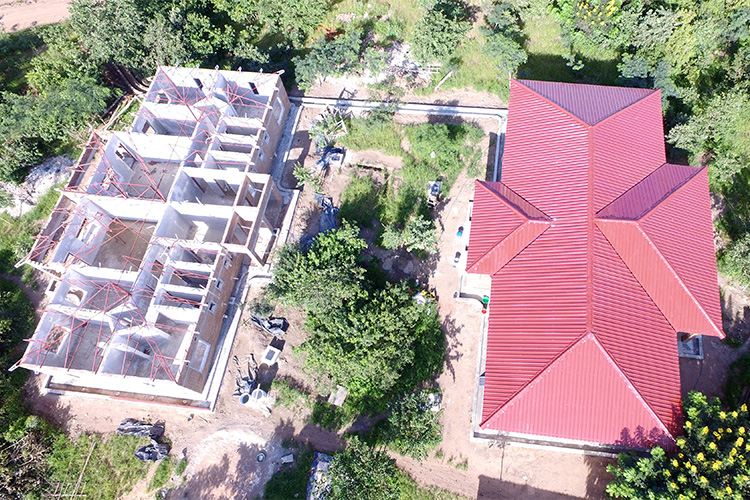 Arial shot of Kuwala staff houses. 